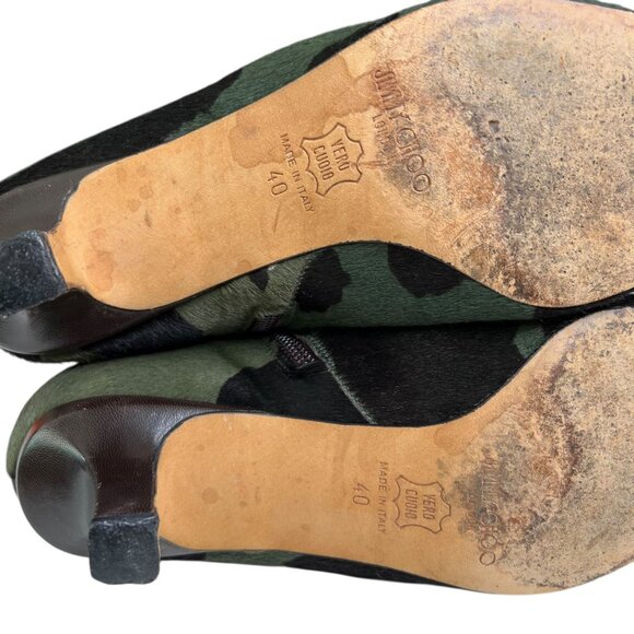 Jimmy Choo Calf Hair Cow Print Kitten Heel Ankle Boot Green 9.5 Western Boho - Picture 12 of 13